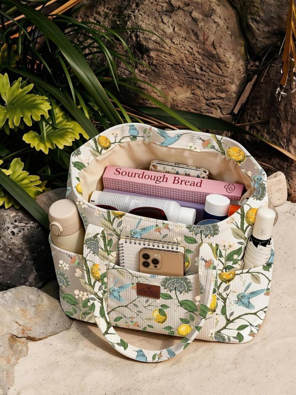 Spacious Corduroy Tote Bag for Women | Stylish, Zipper Closure, Multi Pockets - Picture 3 of 6